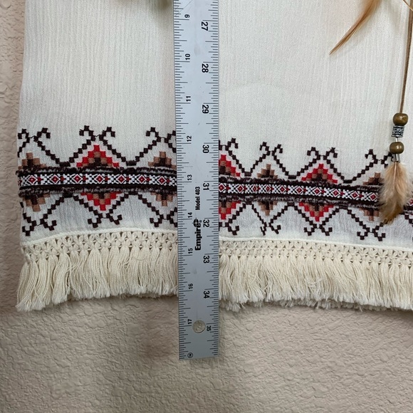 Miss Me Tunic Top Crepe Tassel Tie Strings Embroidered Peasant BOHO Macrame Sz S - Picture 7 of 16